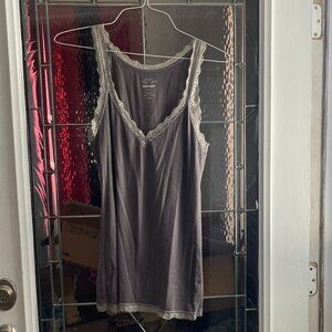 Old Navy Y2K Womens L Gray Lace Trim Ribbed Fitted Stretch Soft Tank Top Preppy